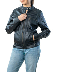 Allure Hand-Painted Black Leather Biker Jacket