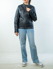 Allure Hand-Painted Black Leather Biker Jacket