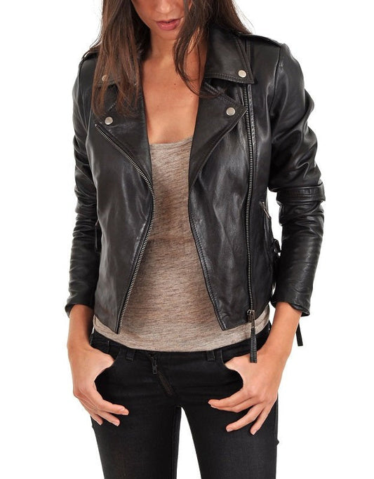 Aura Black Leather Biker Jacket