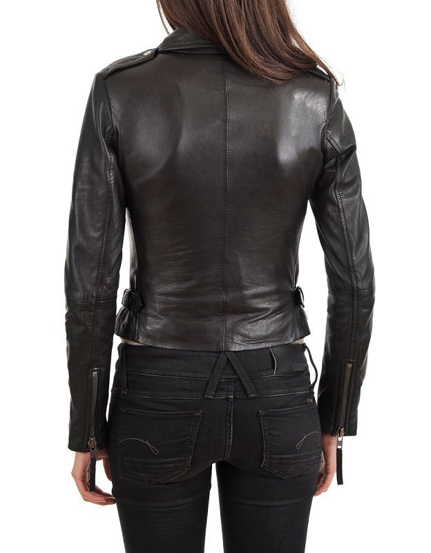 Aura Black Leather Biker Jacket