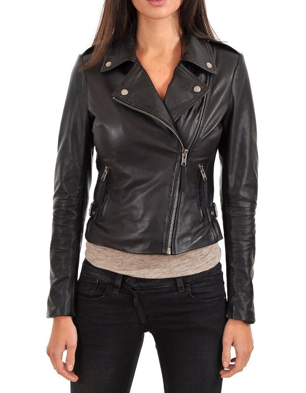 Aura Black Leather Biker Jacket