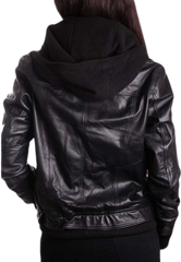 Aurelia Black Leather Bomber Jacket With Hood