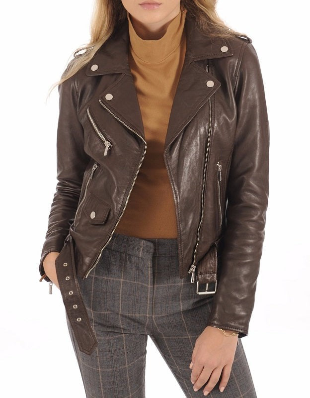 Aurora Brown Leather Biker Jacket