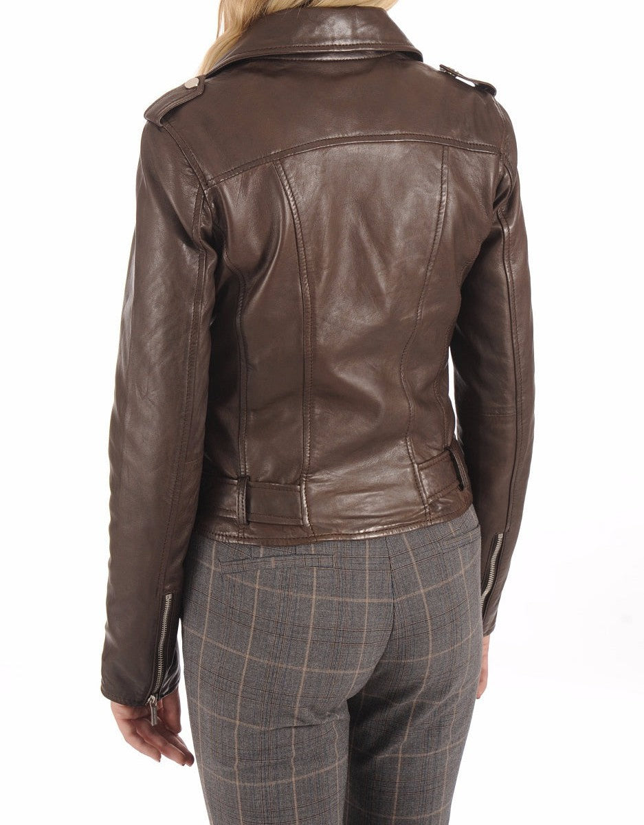 Aurora Brown Leather Biker Jacket