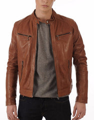 Avalanche Tan Leather Biker Jacket