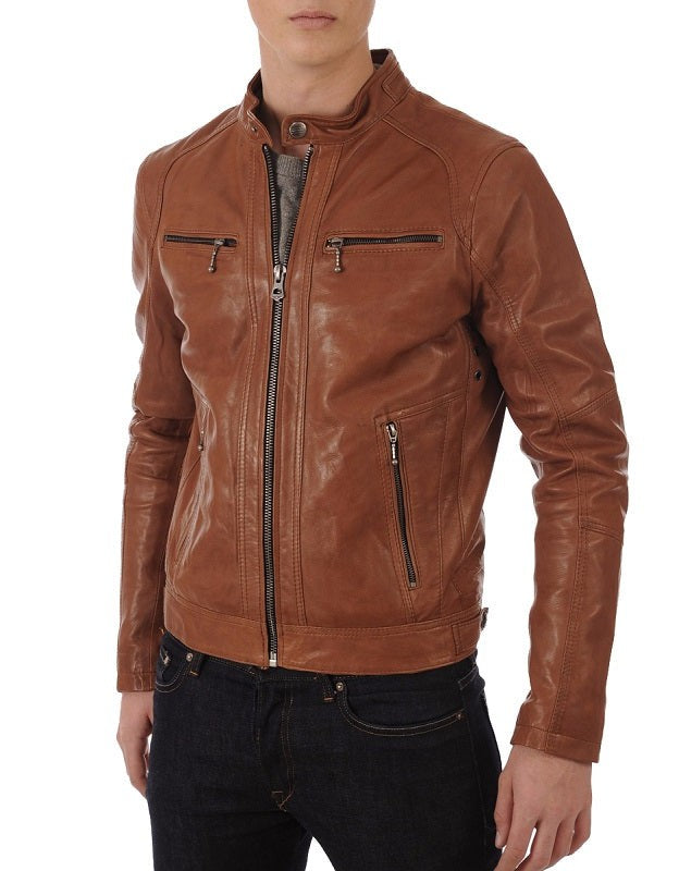 Avalanche Tan Leather Biker Jacket