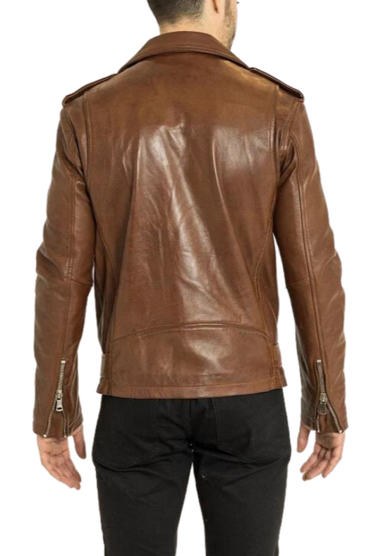 Blitz Brown Leather Biker Jacket