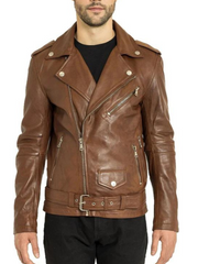 Blitz Brown Leather Biker Jacket