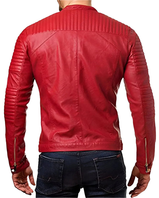 Bravura Red Leather Biker Jacket