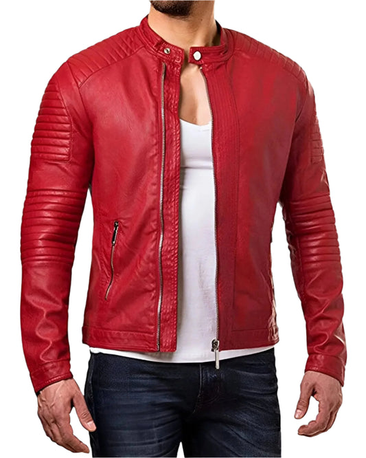 Bravura Red Leather Biker Jacket