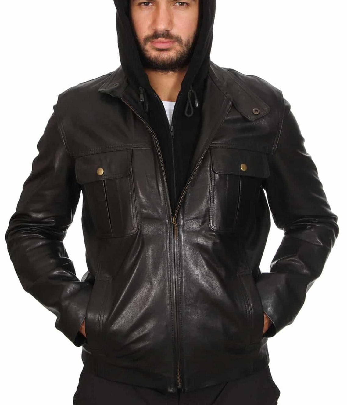 Comet Black Detachable Hooded Leather Jacket