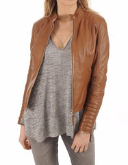 Dawn Brown Leather Biker Jacket