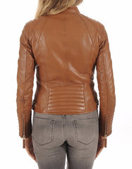 Dawn Brown Leather Biker Jacket