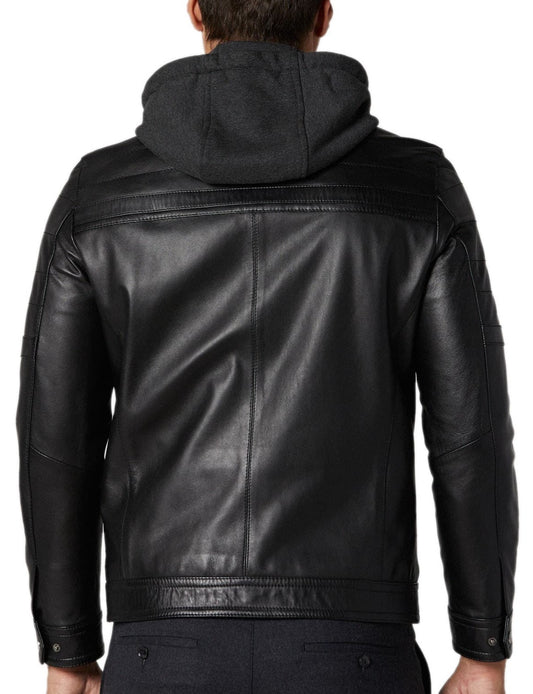 Drift Black Detachable Hooded Leather Jacket