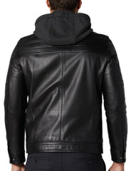 Drift Black Detachable Hooded Leather Jacket