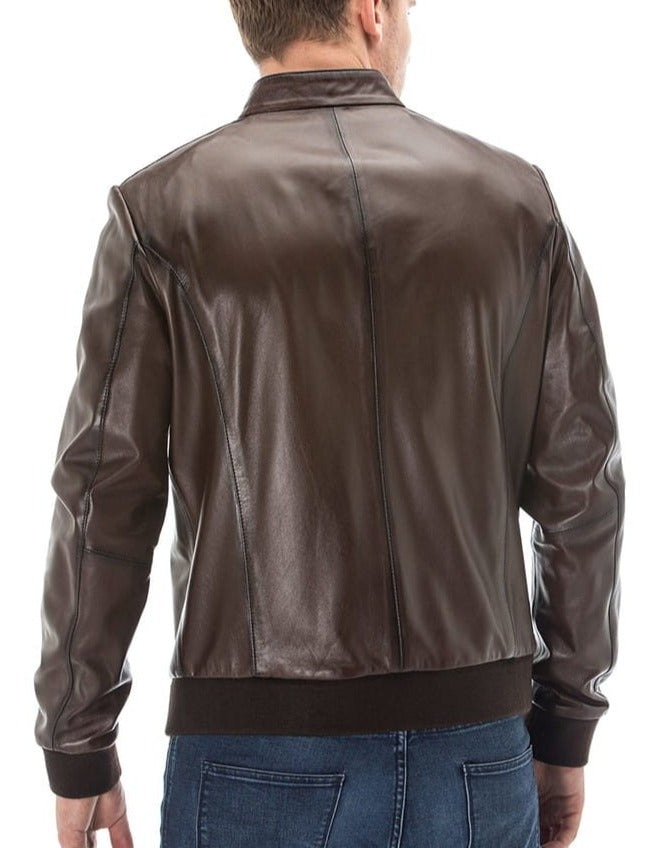 Drifter Brown Leather Bomber Jacket