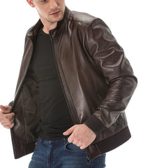 Drifter Brown Leather Bomber Jacket