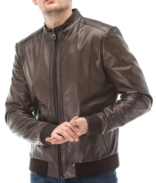 Drifter Brown Leather Bomber Jacket