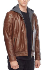 Element Brown Detachable Hooded Leather Jacket