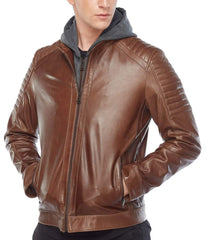 Element Brown Detachable Hooded Leather Jacket