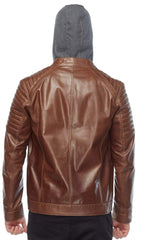 Element Brown Detachable Hooded Leather Jacket