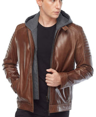 Element Brown Detachable Hooded Leather Jacket