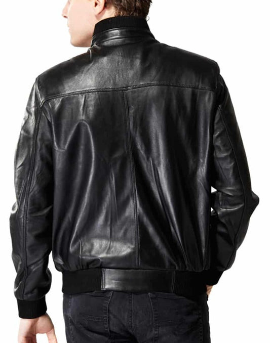 Elixir Black Leather Bomber Jacket