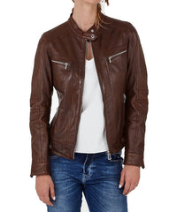 Elysian Brown Leather Biker Jacket