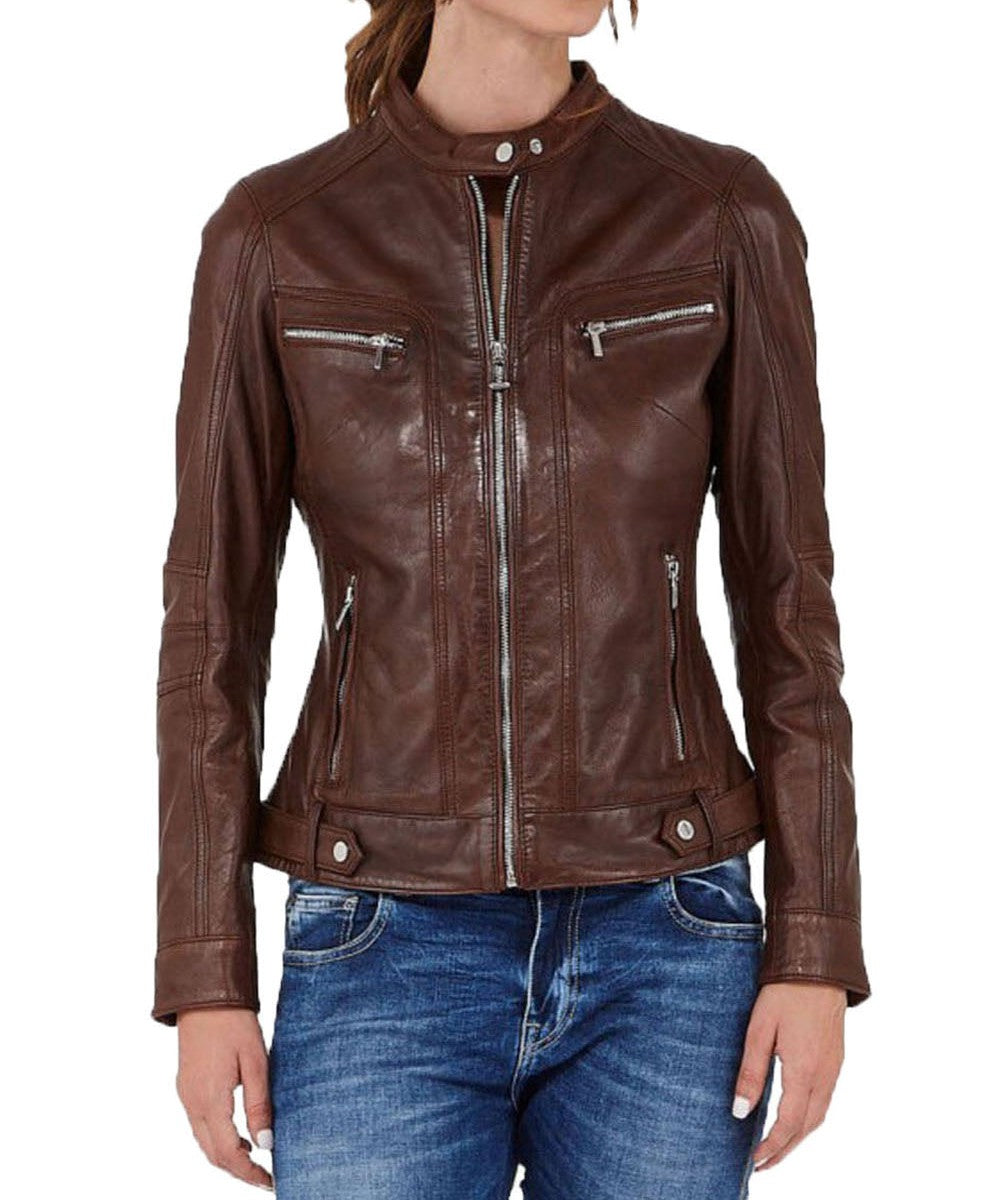 Elysian Brown Leather Biker Jacket