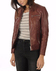 Enigma Brown Leather Biker Jacket