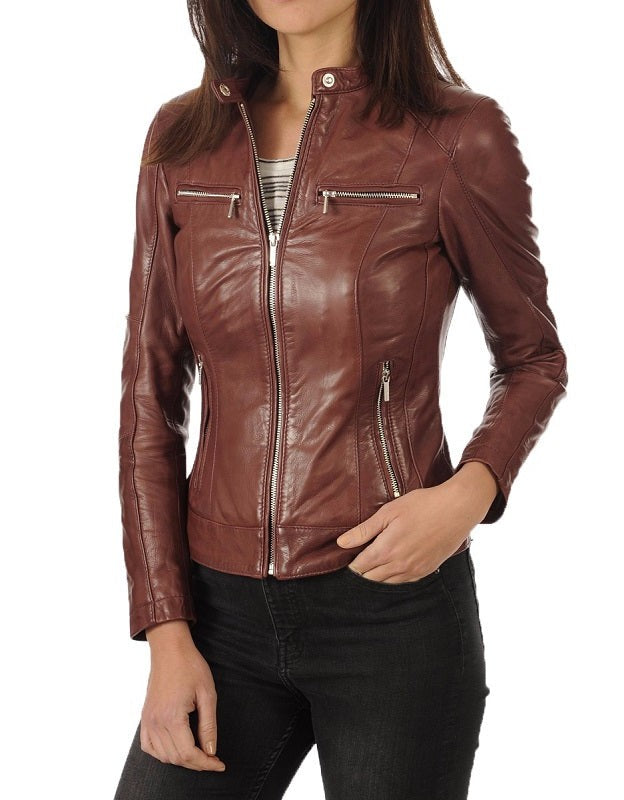 Enigma Brown Leather Biker Jacket