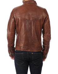 Enigma Brown Waxed Leather Biker Jacket