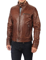 Enigma Brown Waxed Leather Biker Jacket