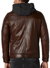 Envy Brown Detachable Hooded Leather Jacket