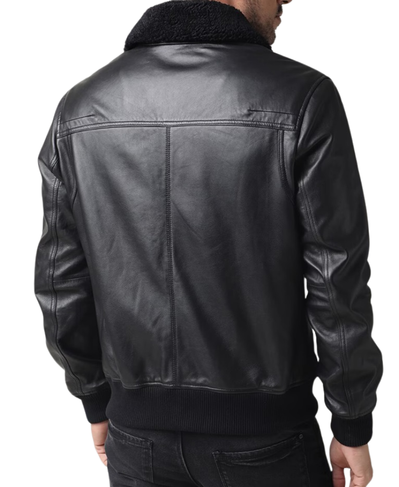 Essence Black Leather Bomber Jacket