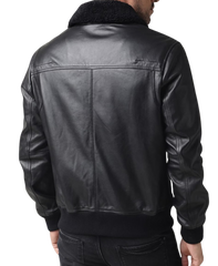 Essence Black Leather Bomber Jacket