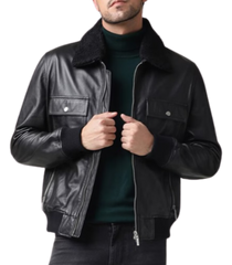 Essence Black Leather Bomber Jacket