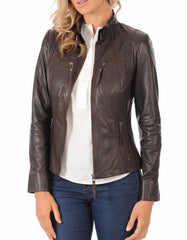 Essence Brown Leather Biker Jacket