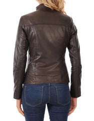 Essence Brown Leather Biker Jacket