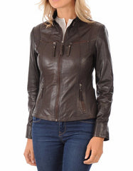 Essence Brown Leather Biker Jacket