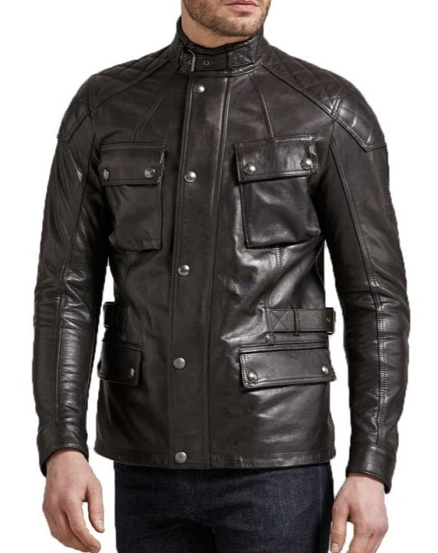 Falcon Black Leather 3/4 Length Jacket