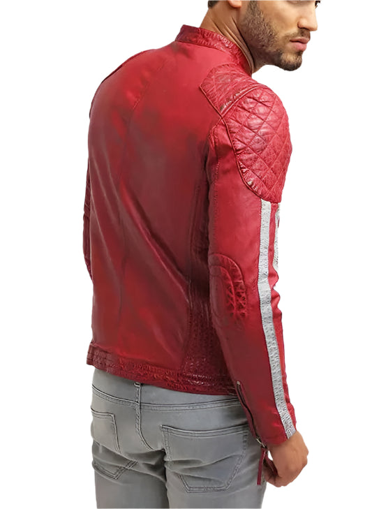 Forte Red Leather Biker Jacket