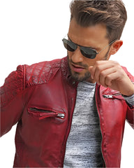 Forte Red Leather Biker Jacket