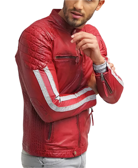 Forte Red Leather Biker Jacket