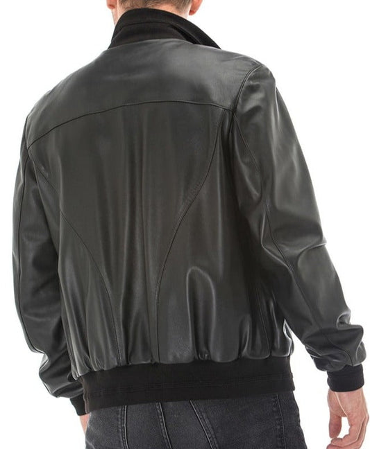 Frontier Black Leather Bomber Jacket