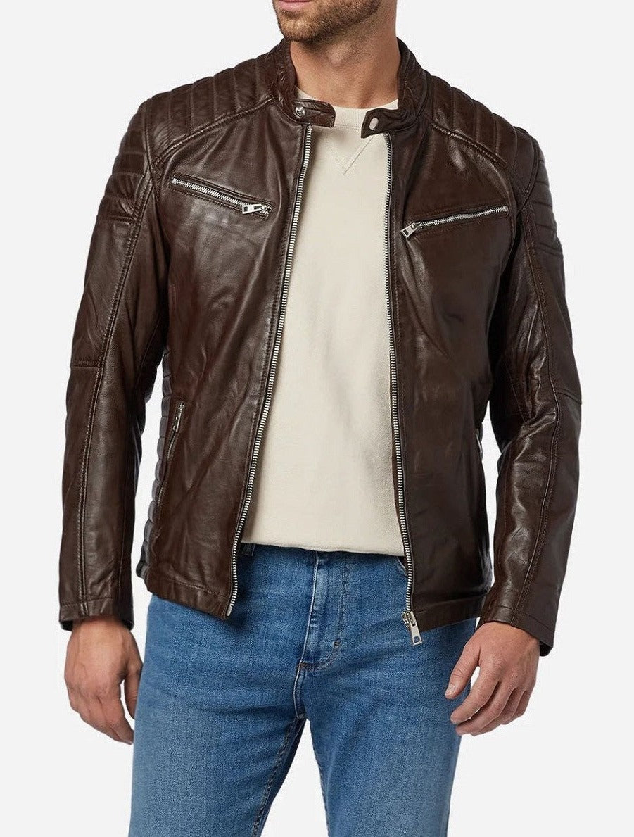 Fusion Brown Leather Biker Jacket