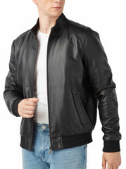 Genesis Black Leather Bomber Jacket