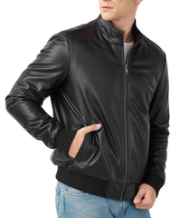 Genesis Black Leather Bomber Jacket