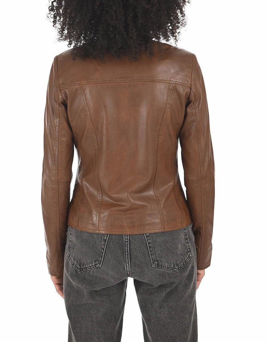 Glimmer Brown Leather Biker Jacket