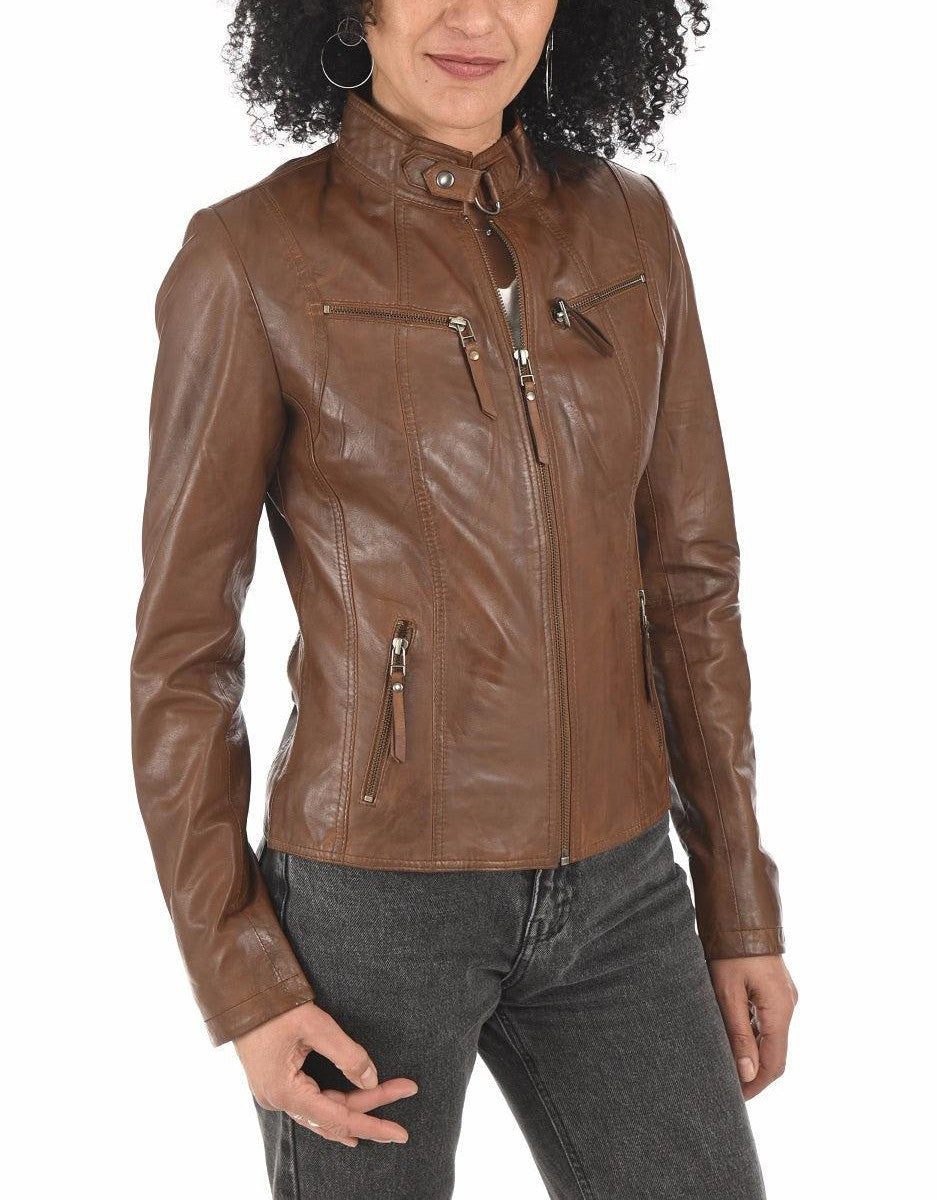 Glimmer Brown Leather Biker Jacket